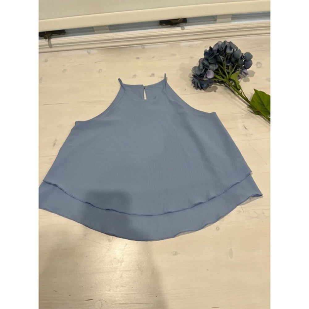 Tyche Sleeveless Layered Tank‎ Top Keyhole Back Detail Blue Medium